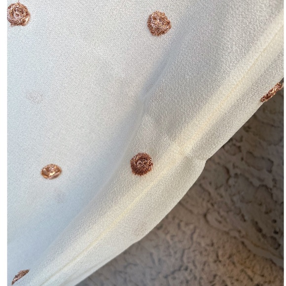 FREE PEOPLE Sheer Cream Metallic Gold Clip Dot Smocked Oversized Tunic Blouse - Picture 15 of 17